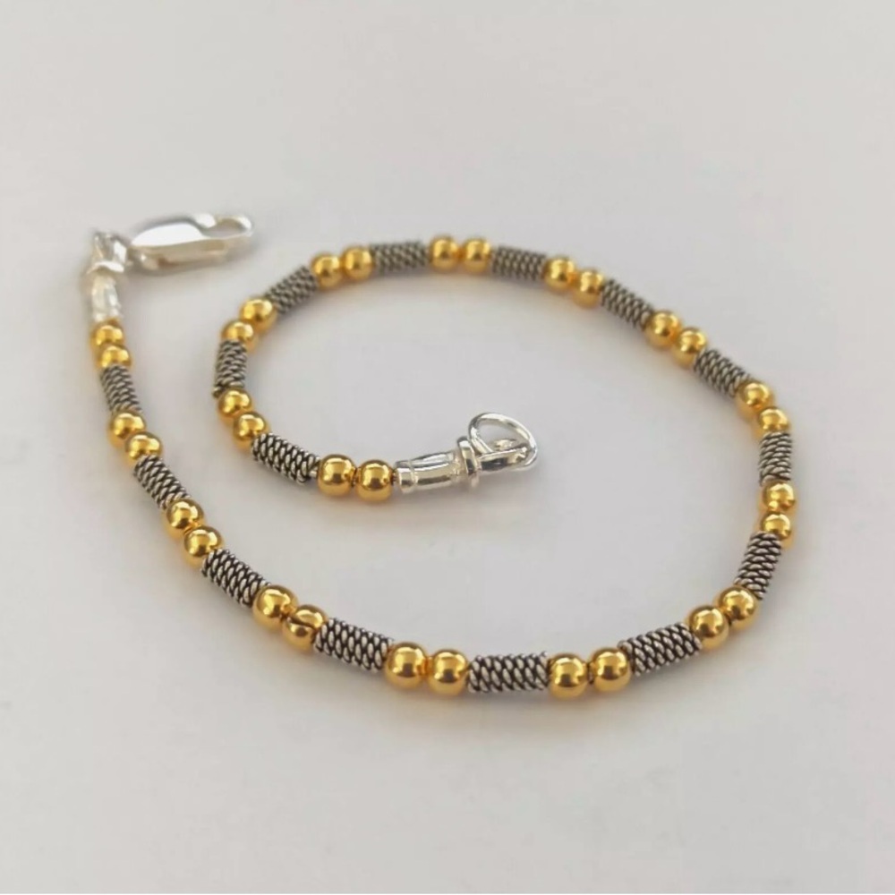 Vintage Sterling Silver Wire Tube & 14K Bead Bracelet w/Necklace Available